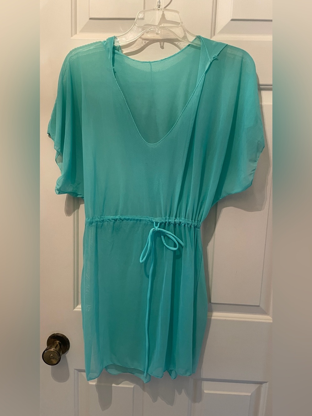 Sheer Aqua Tie-Waist Beach Cover-Up Dress